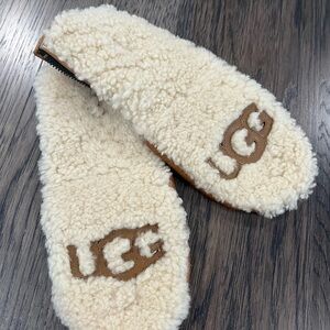 Womens Large Camel Color Ugg Sheepskin Curly Pile Flip Mittens Gloves